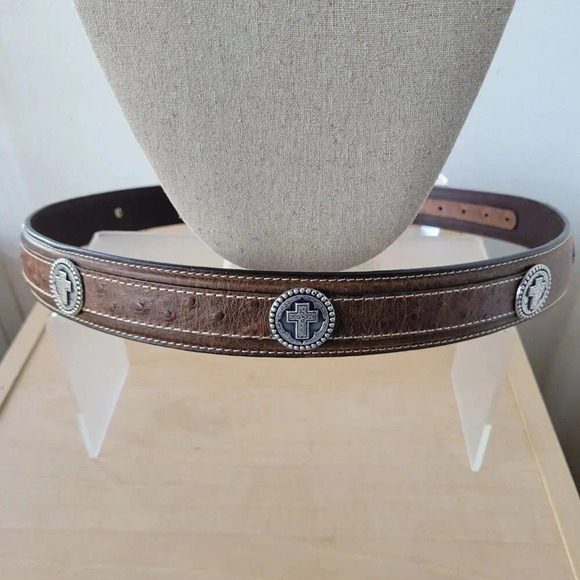 Western Style SILVER CROSS Men’s Genuine Leather Belt - Picture 10 of 14